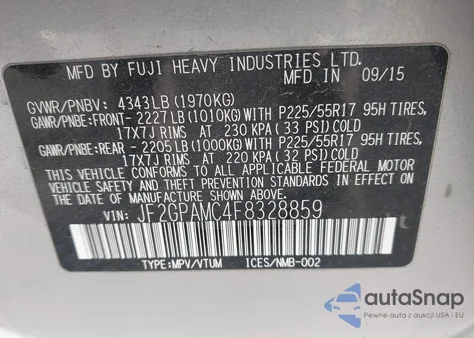 2015 Subaru Xv Crosstrek 2.0I Limited z USA, uszkodzony, nr VIN JF2GPAMC4F8328859